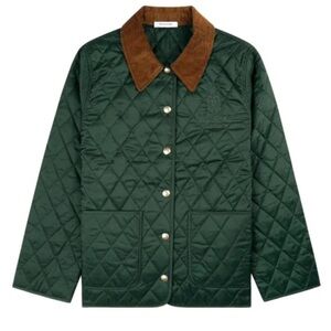 Sporty & Rich Quilted Green Jacket with Brown Corduroy Collar vendome jacket